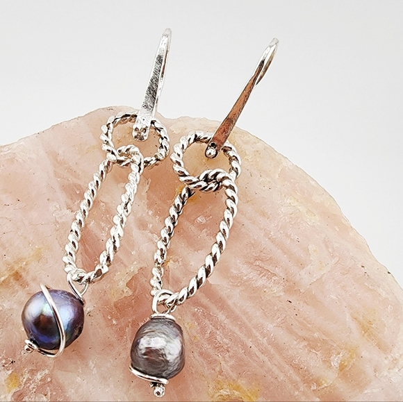 SWEETWATER PEARL HANDMADE EARRINGS DANGLIN STYLE STERLING SILVER - Picture 4 of 13